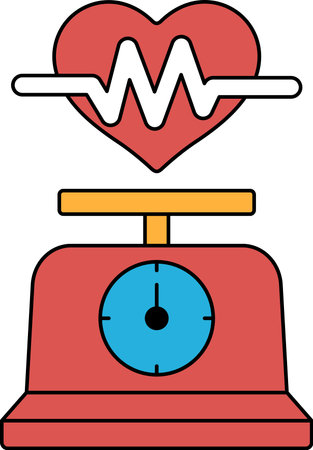 A scale with a heart and a clock on it. The scale is black and white, and it is a simple designのイラスト素材