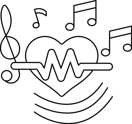 A heart with musical notes surrounding it. The heart is surrounded by a wave of music notes, and the notes are arranged in a way that creates a sense of rhythm and harmonyのイラスト素材