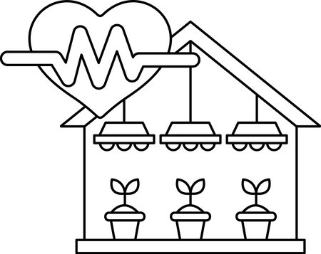 A house with a heart on it and a plant growing out of it. The house is surrounded by plants and has a green and healthy vibeのイラスト素材
