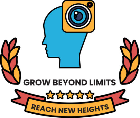 A logo for Grow Beyond Limits that says Reach New Heights. The logo is black and white. It features...