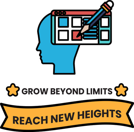 A black and white image of a head with a pencil on it. The text below the image says Grow beyond...