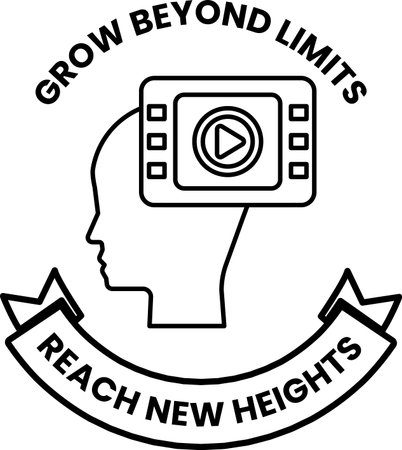 A logo for Grow Beyond Limits that says Reach New Heights. The logo features a man's head with a...