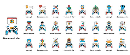 A collection of game controller icons. The icons are colorful and include a variety of game...