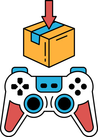 A black and white image of a video game controller with a box next to it. The box is labeled...