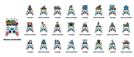 A collection of game controllers with various icons and characters. The image is titled "Charm Controllers" and is a collection of different game controllersのイラスト素材