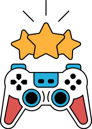 A video game controller with three stars on it. The controller is black and white. The stars are...