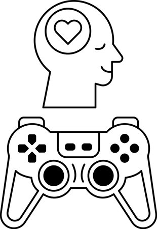 A black and white image of a man's head with a heart on it and a video game controller