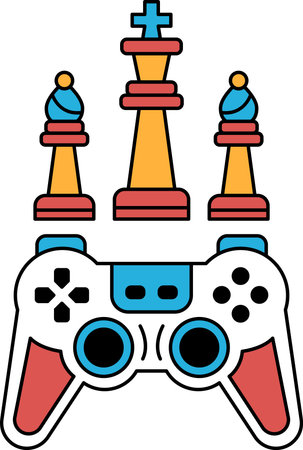 A black and white image of a video game controller with a chess board and a king on top
