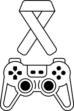 A video game controller is shown with a ribbon tied around it. The ribbon is tied in a way that it...