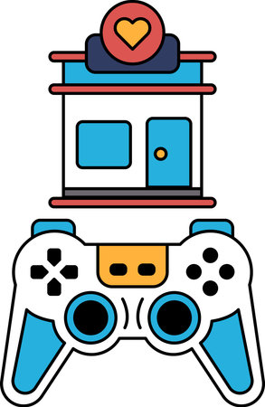 A black and white drawing of a video game controller with a heart on it. The controller is sitting...