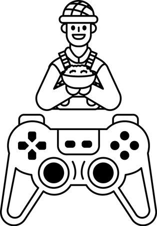 A man is holding a bowl of food and a Playstation controller. The controller is a black and silver...