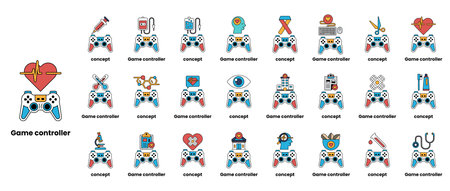 A collection of game controllers with various icons and symbols. The image is titled Game Controller...
