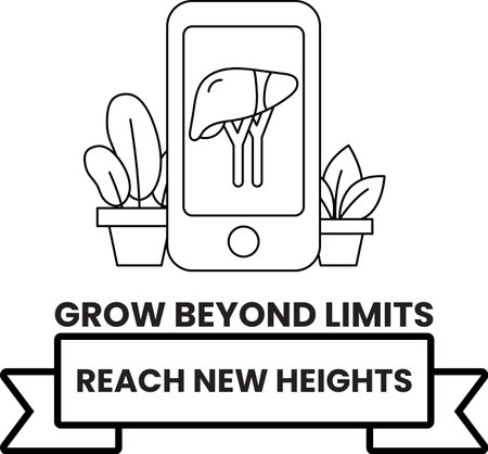 A black and white image of a cell phone with a plant on it. The image is titled Grow Beyond Limits,...