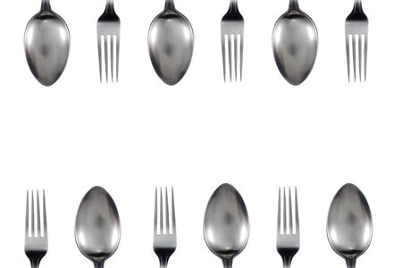 spoon and fork on white backgroundの写真素材