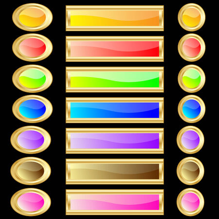 Web buttons various colors and shapes with gold rimsのイラスト素材