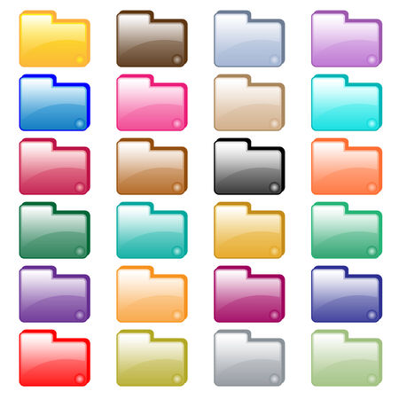 Web folder icons in 24 assorted glossy colors. Isolated on white. のイラスト素材