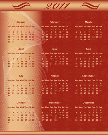 2011 Calendar full year set on a bronze colored background, decorated with netting and subtle spirals.のイラスト素材