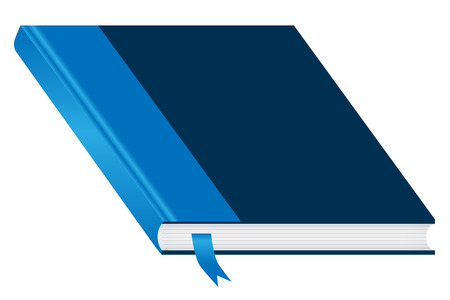 Book. Blue and closed with a bookmark isolated on a white background. Ample space to add copy text on the cover.のイラスト素材