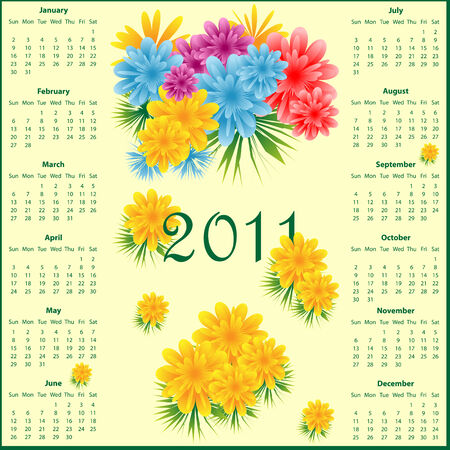 Calendar 2011 full year decorated with colorful flowers.のイラスト素材