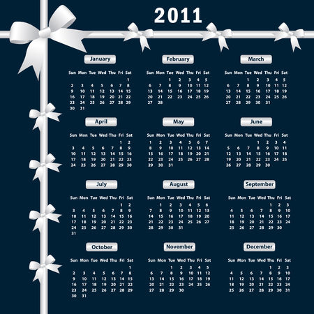 Calendar 2011 year with white bows on a dark background.のイラスト素材