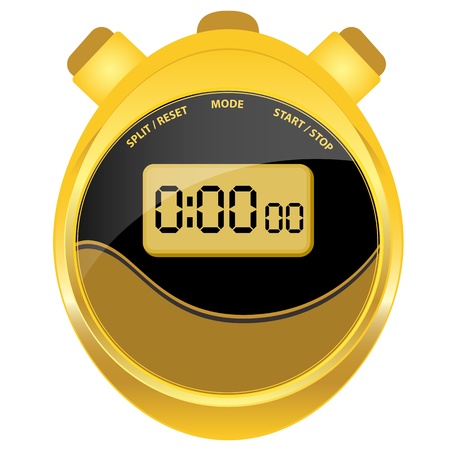 Digital stopwatch in modern oval style set in a gold case with a black and brown clock face. Isolated on white.のイラスト素材