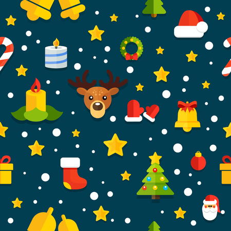 Seamless vector background with christmas elements in a flat styleのイラスト素材