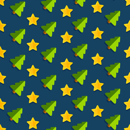 Seamless vector pattern Christmas background with Christmas Christmas trees and golden starsのイラスト素材