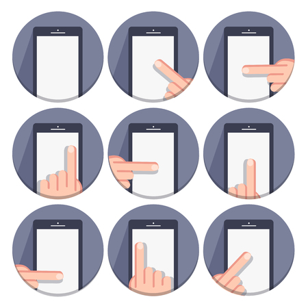 flat round icons with a finger and a mobile device with gesturesの写真素材