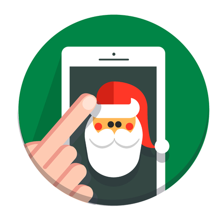 green Circle Christmas icon flat santaの写真素材
