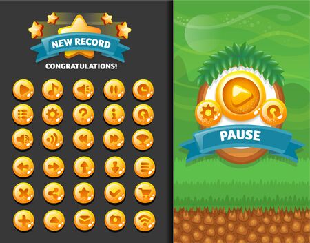 collection set glass buttons for the design of mobile gamesのイラスト素材