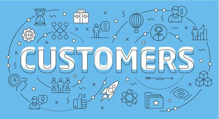 Linear flat illustration for presentations on blue backgroundのイラスト素材