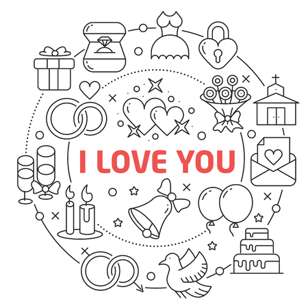 I love You Linear illustrationのイラスト素材