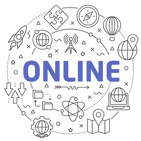 Lines Illustration Flat Circle and icons onlineの写真素材