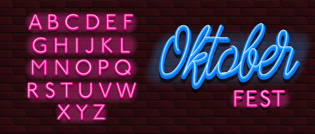Neon Banner alphabet font bricks wall oktoberfestのイラスト素材