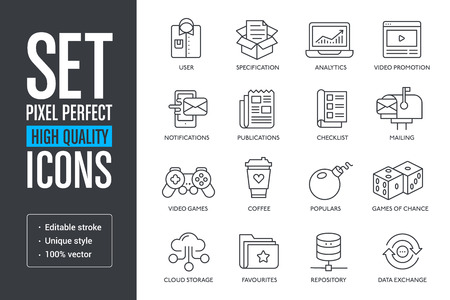 Set vector pixel perfect high quality lines iconsの写真素材