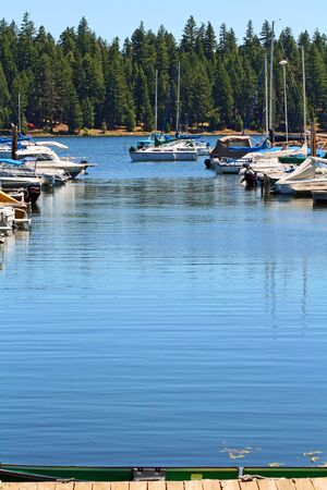 marina of boats on the lakeの写真素材