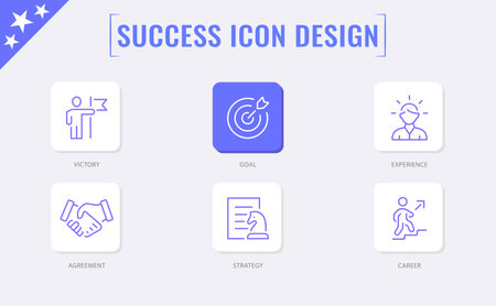 Success icon set. Goals, successful business development, process. Vector illustration.のイラスト素材