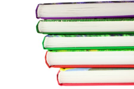 multicolored books stack isolated on white background. horizontal shot