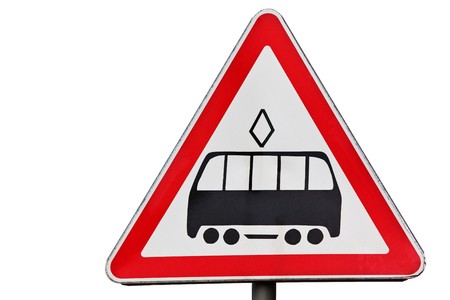 Sign showing that there is a tram line across the road. isolatedの写真素材