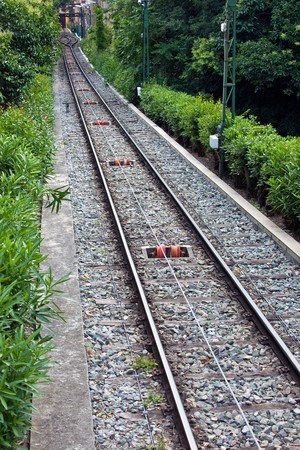 view of funicular rails perspective in Genoa. vertical shotの写真素材