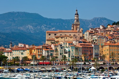 view of Menton town, France.  horizontal shotの写真素材