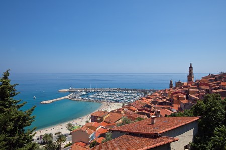view of Menton town, France.  horizontal shotの写真素材