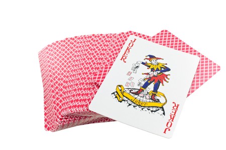 playing cards deck isolated on white background. horizontal shotの写真素材