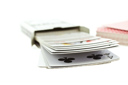 Two Deck of playing cards isolated on white background. horizontal shotの写真素材