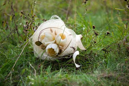 white wedding bouquet in green grass. small GRIPの写真素材