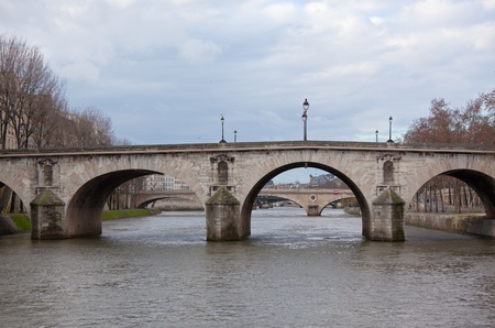Seine River with Bridges, Paris in gloomy winter dayの写真素材