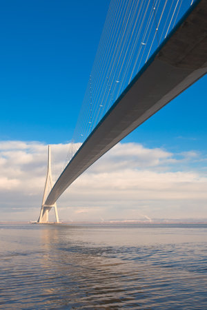 Normandy bridge view (Pont de Normandie, France). Vertical shotのeditorial素材
