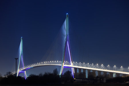 Normandy bridge night view (Pont de Normandie, France). horizontal shot