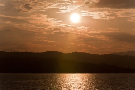 View Over Lake Garda in Italy at sunsetの写真素材