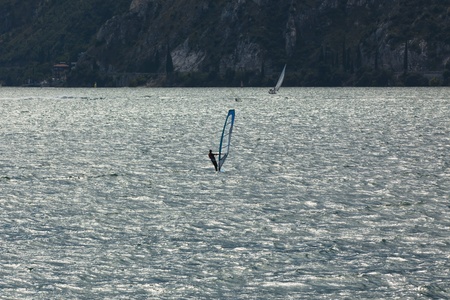 View Over Lake Garda in Italy.Good wind for windsurfing.の写真素材